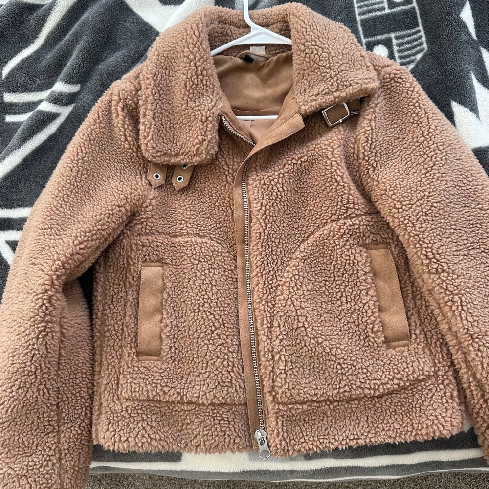 HM brown Sherpa biker coat size xs